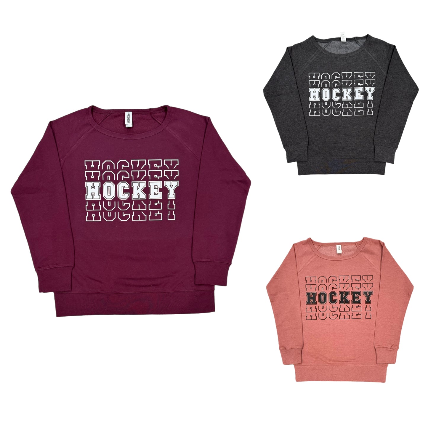 LADIES SIZES - HOCKEY HOCKEY HOCKEY - LIGHTWEIGHT CREW NECK SWEATSHIRT
