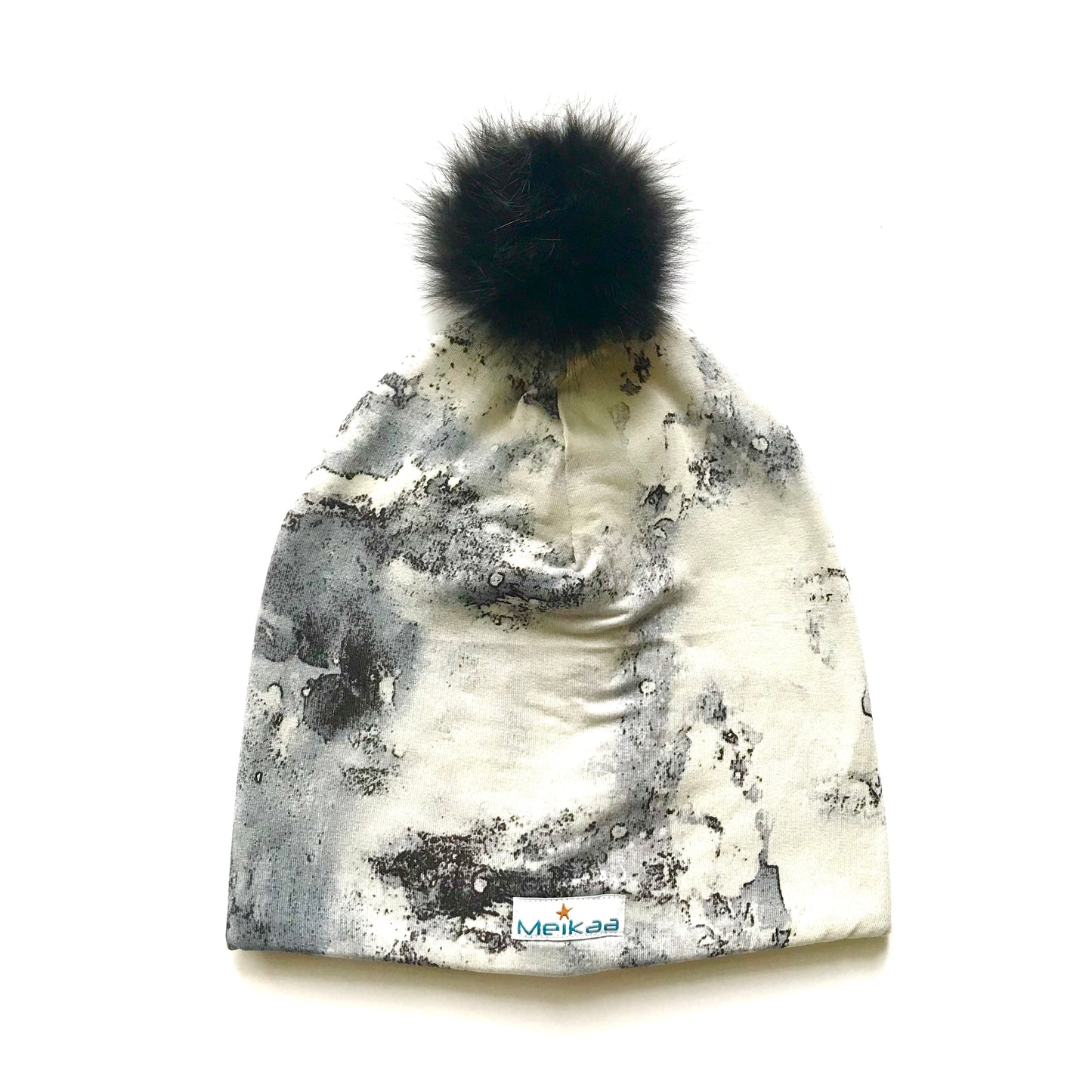 Tie Dye Winter Bamboo Hat + recycled fur pompom