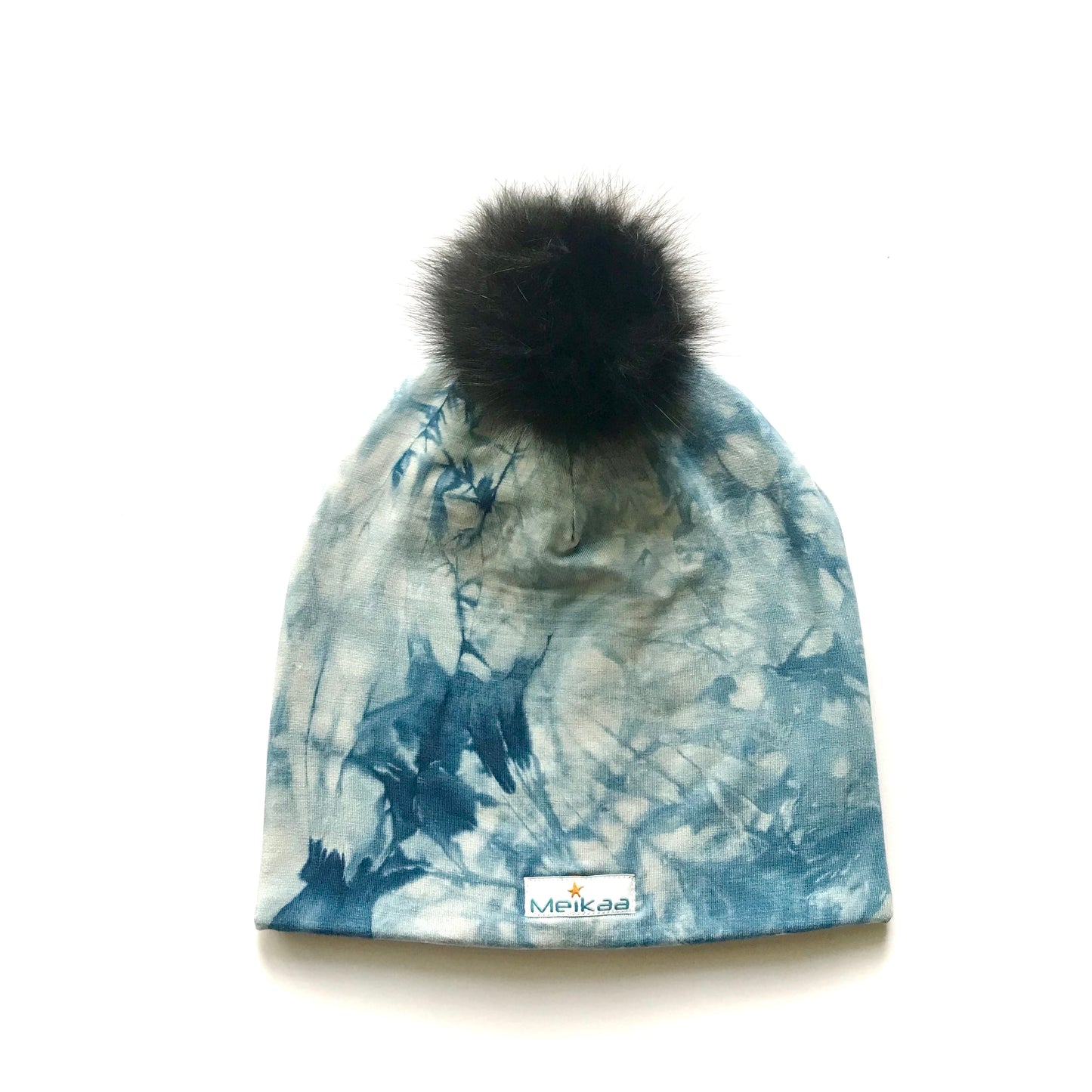 Tie Dye Winter Bamboo Hat + recycled fur pompom
