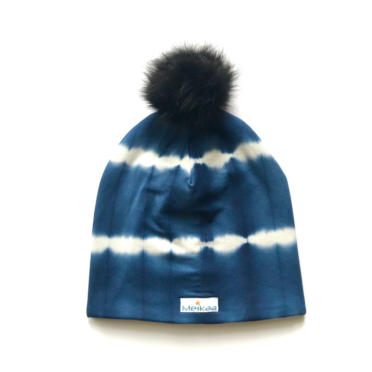 Tie Dye Winter Bamboo Hat + recycled fur pompom
