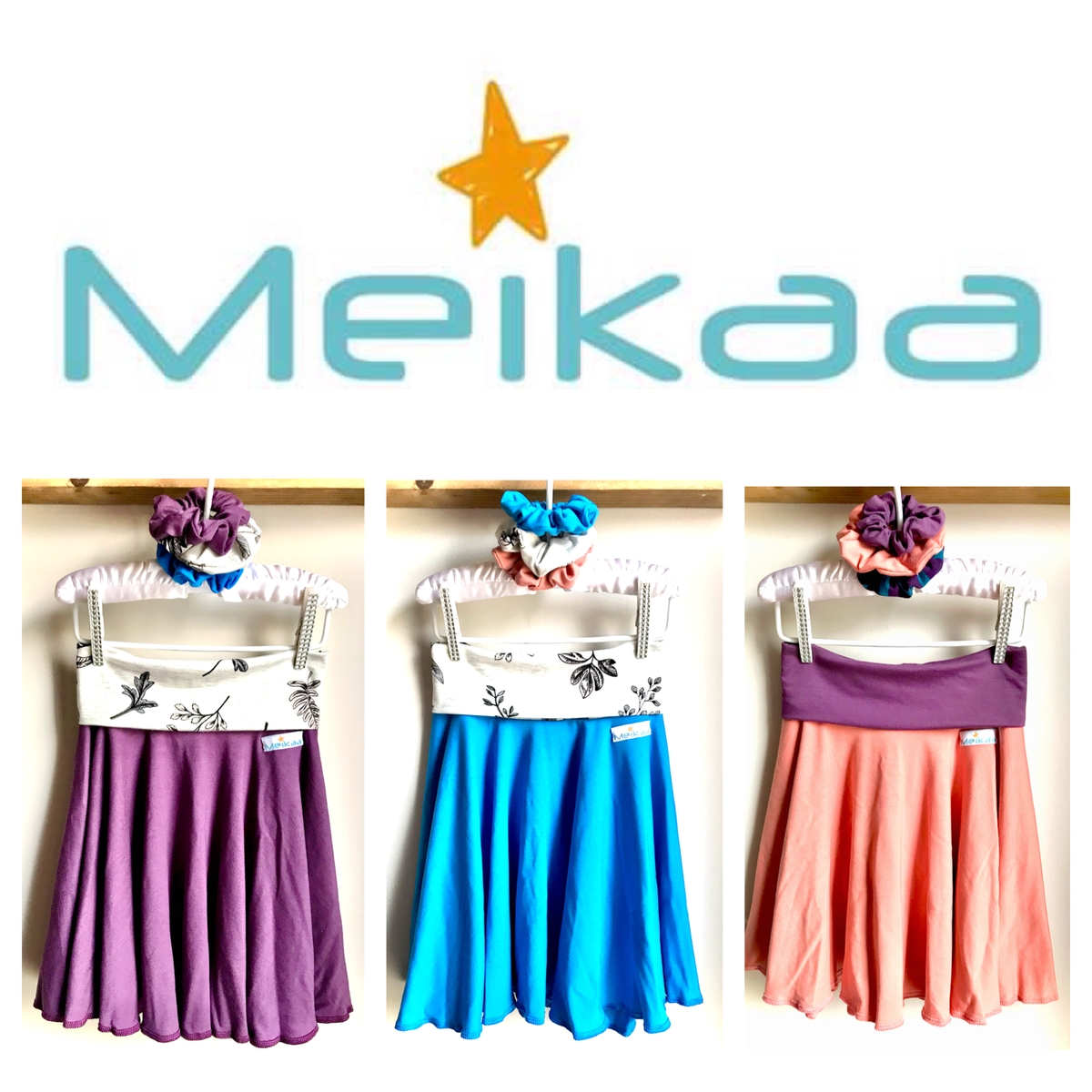 Bamboo growing skirt + 3 matching scrunchies - grow with me skirt