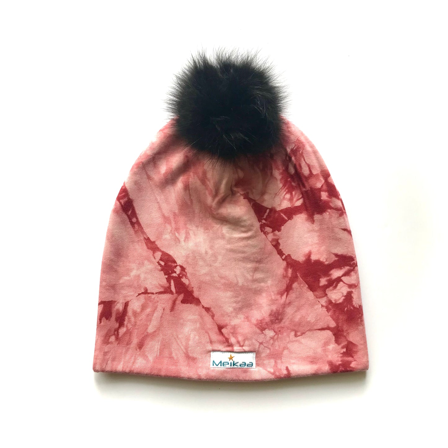 Tie Dye Winter Bamboo Hat + recycled fur pompom