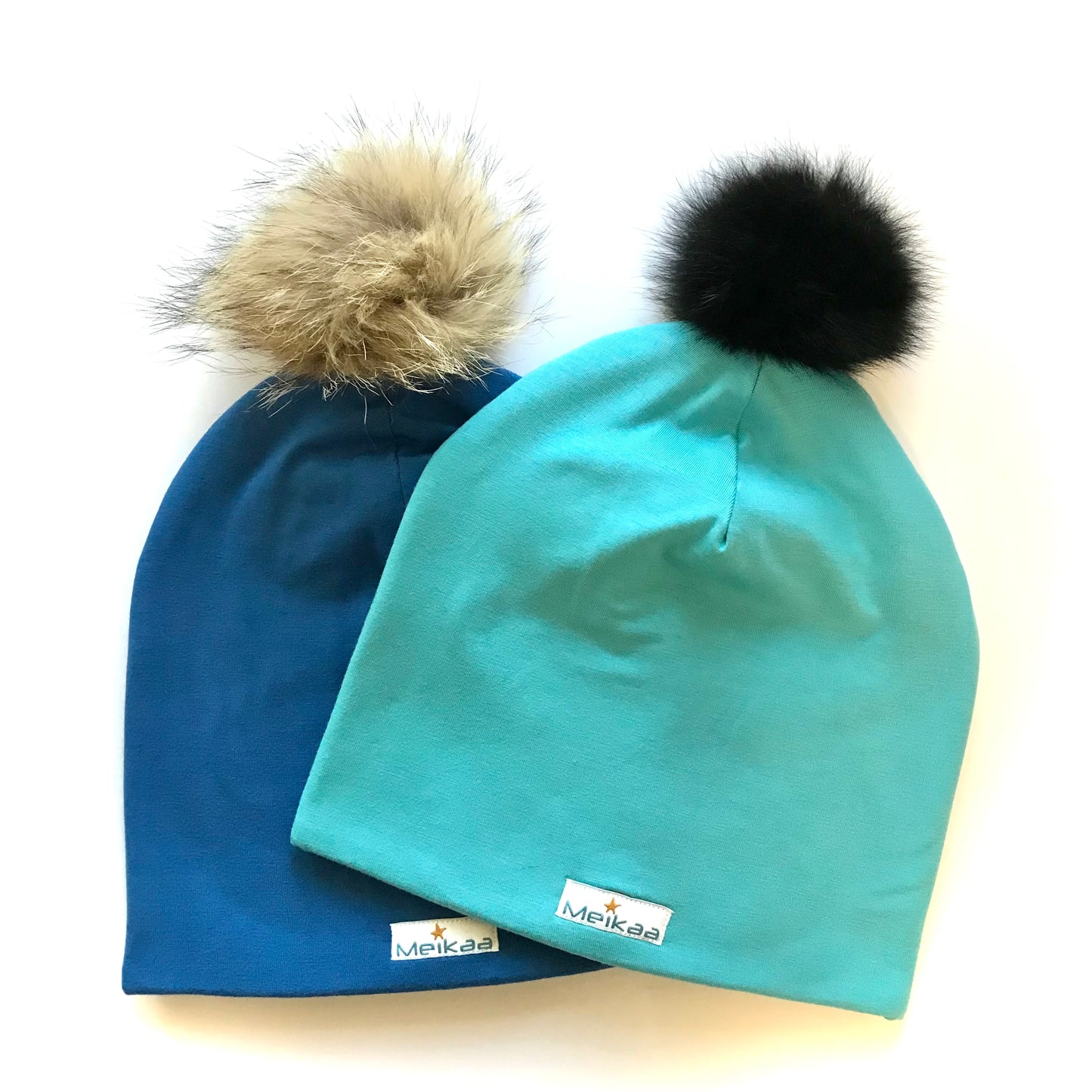 Colorful Winter Bamboo Hat + recycled fur pompom