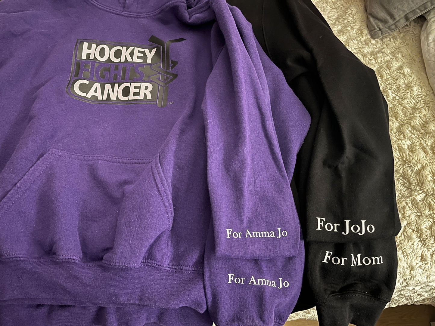 All sizes Black Crewneck Hockey fights Cancer