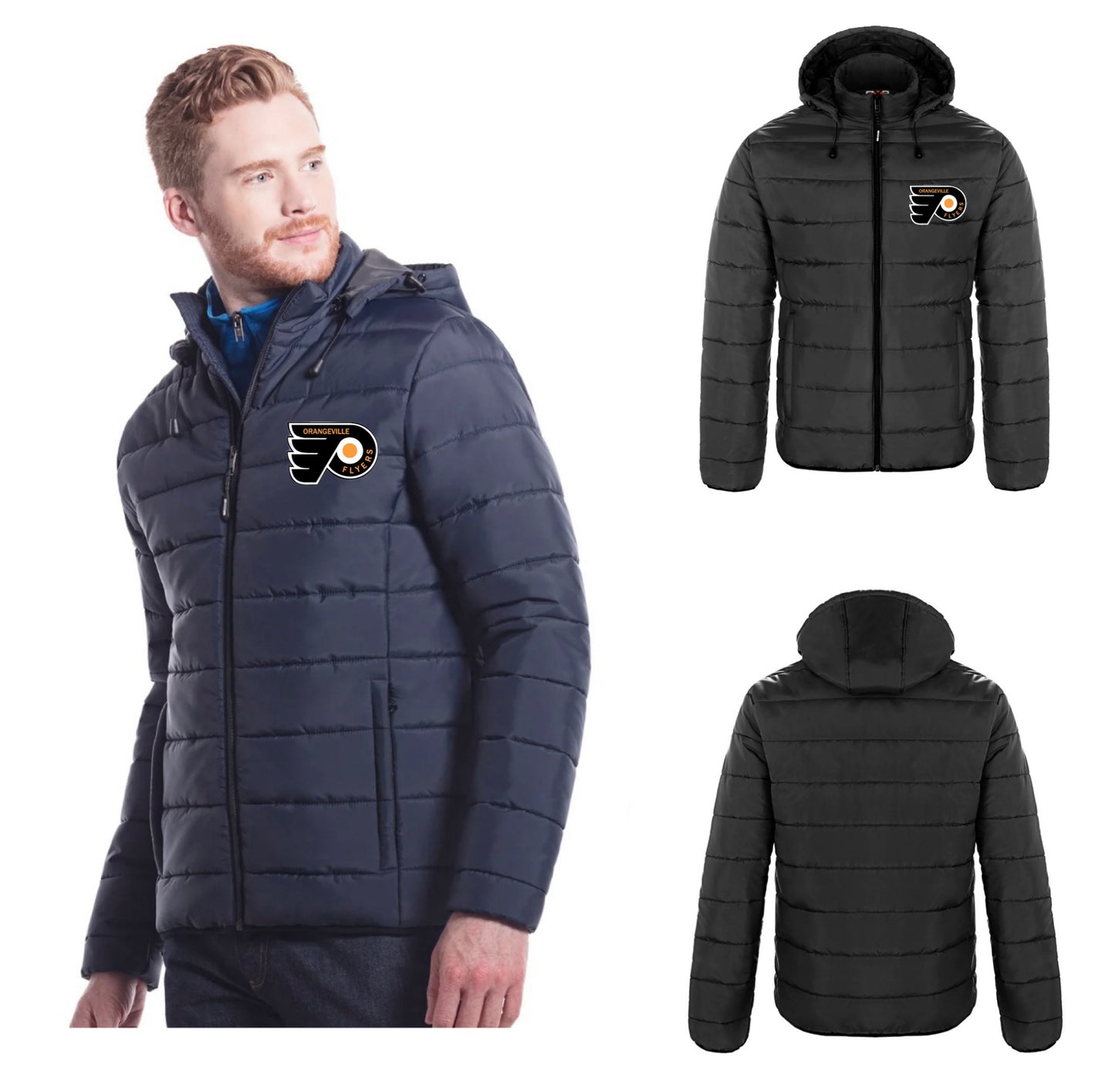 Flyers embroidered Puffy Jacket with Detachable Hood (Men, Youth and Ladies sizes)