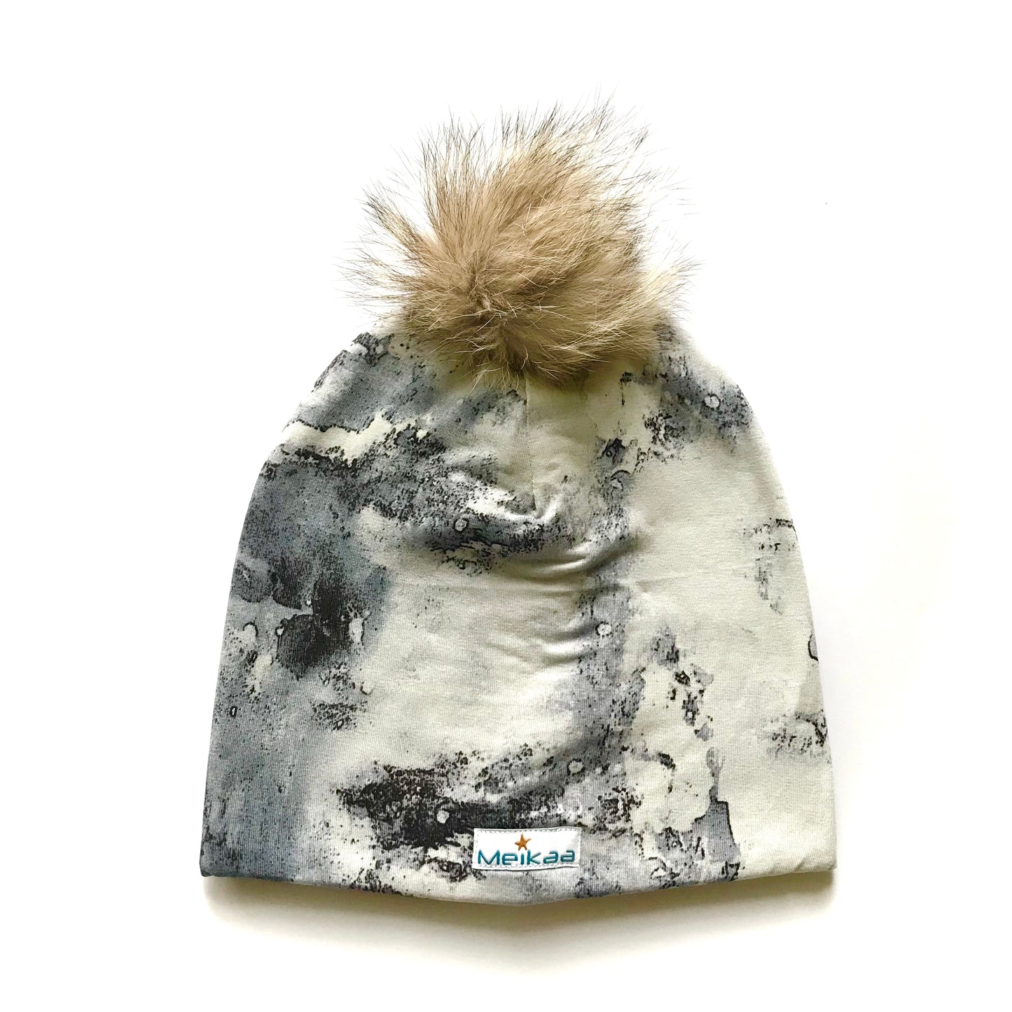 Tie Dye Winter Bamboo Hat + recycled fur pompom