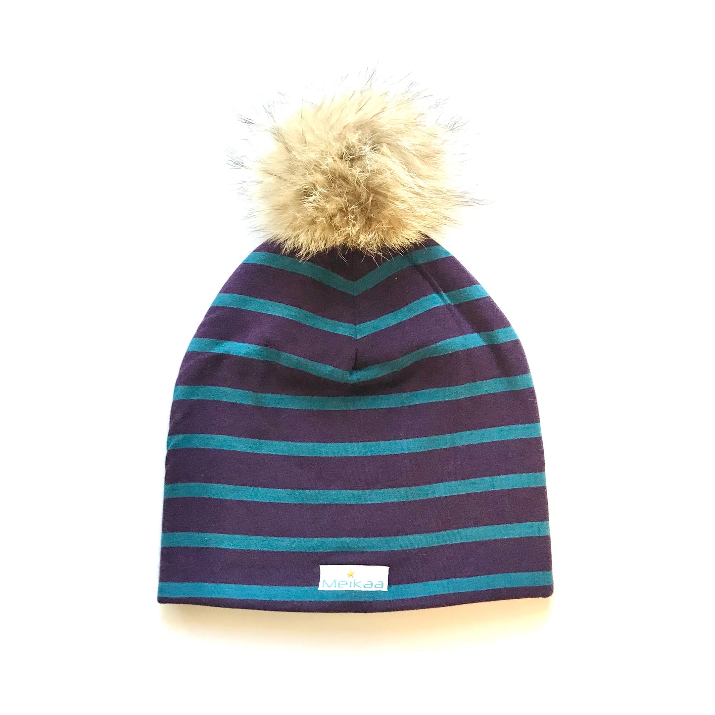 Stripes Winter Bamboo Hat + recycled fur pompom