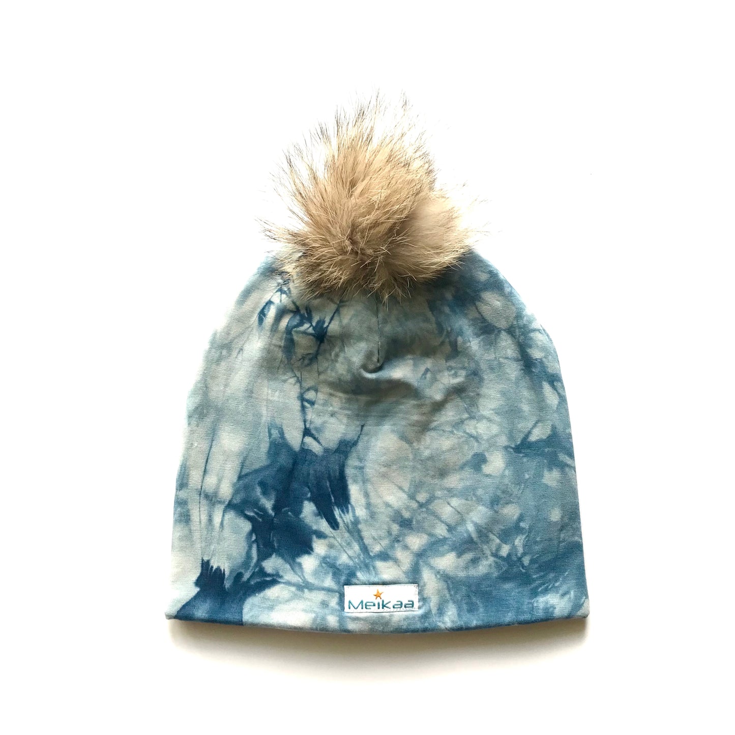 Tie Dye Winter Bamboo Hat + recycled fur pompom