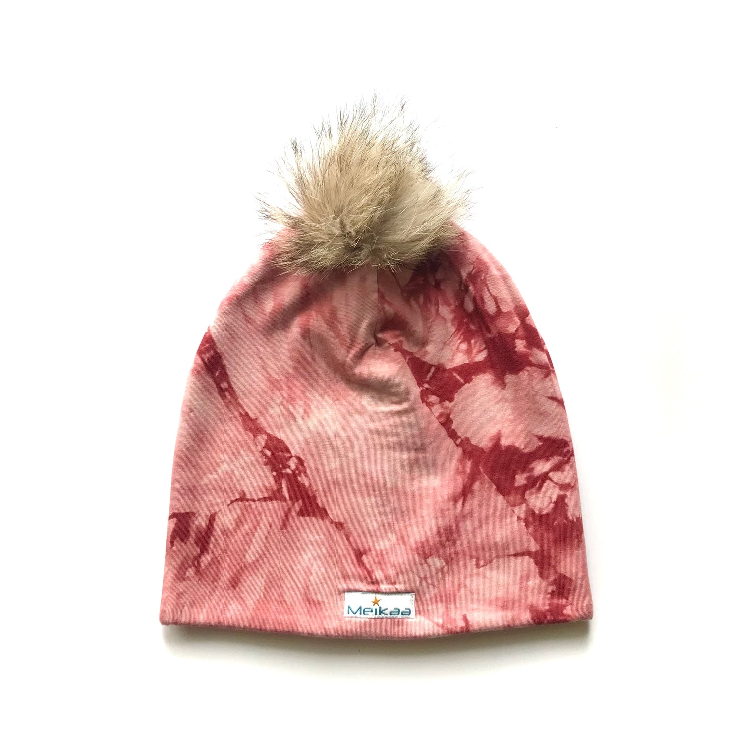 Tie Dye Winter Bamboo Hat + recycled fur pompom