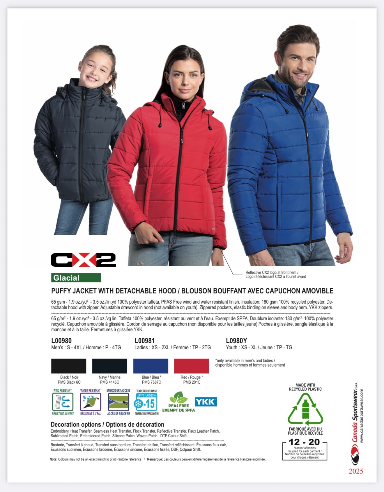 Bengals embroidered Puffy Jacket with Detachable Hood (Men, Youth and Ladies sizes)