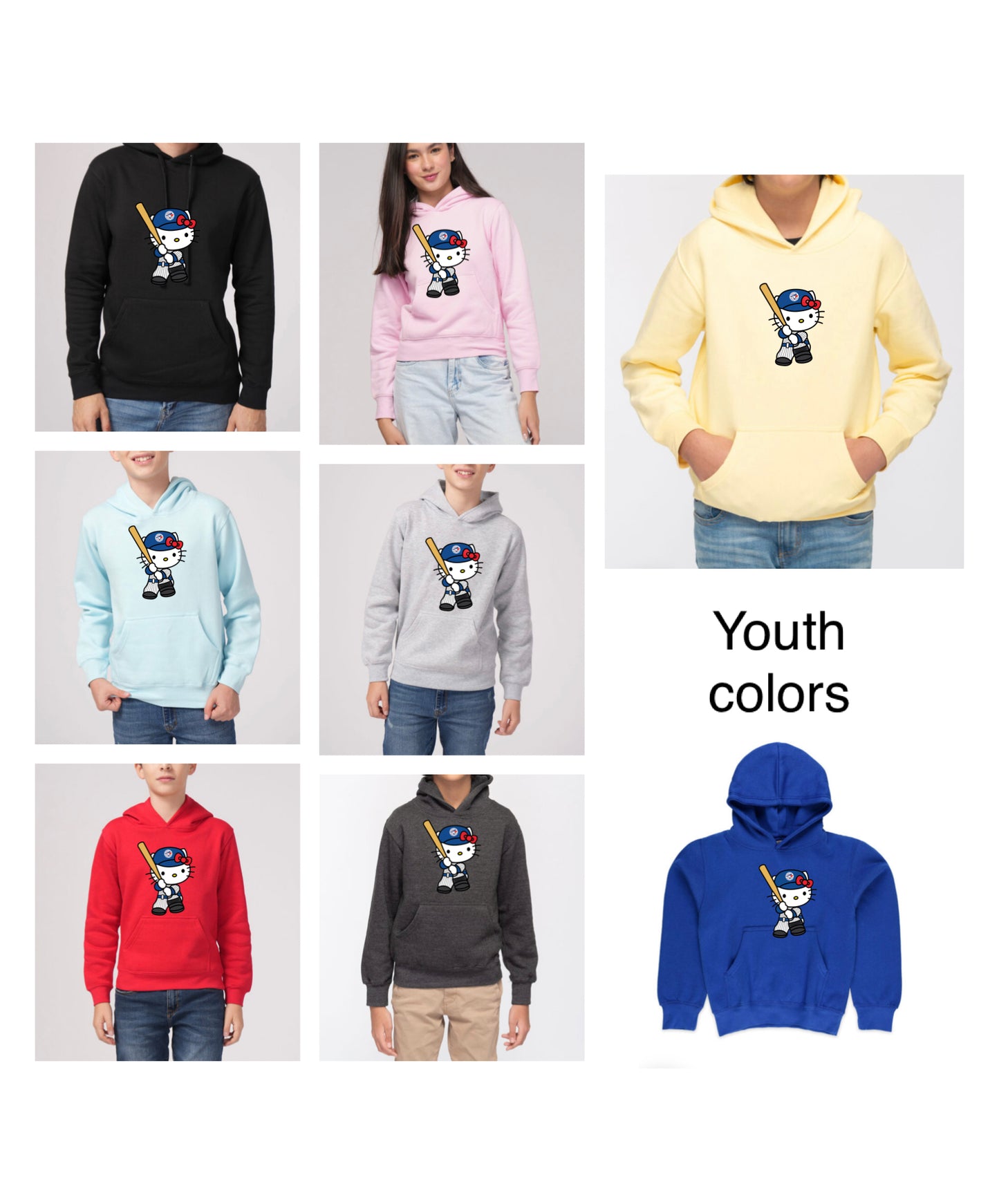Youth Hello Kitty Baseball - High quality Hoodies