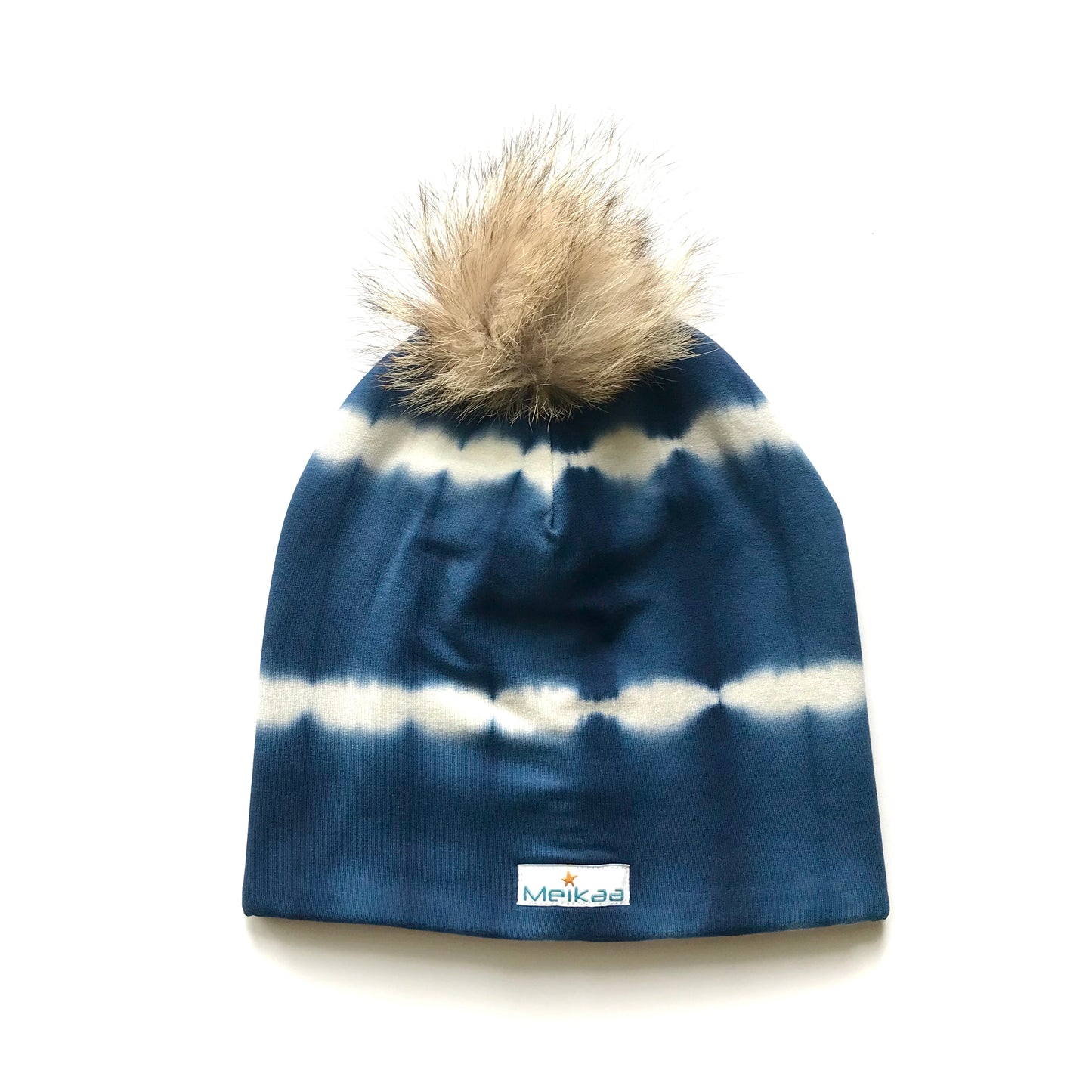 Tie Dye Winter Bamboo Hat + recycled fur pompom