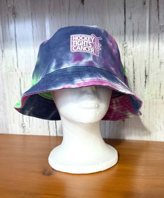 Hockey Fights Cancer Rainbow Tie Dye Bucket hat