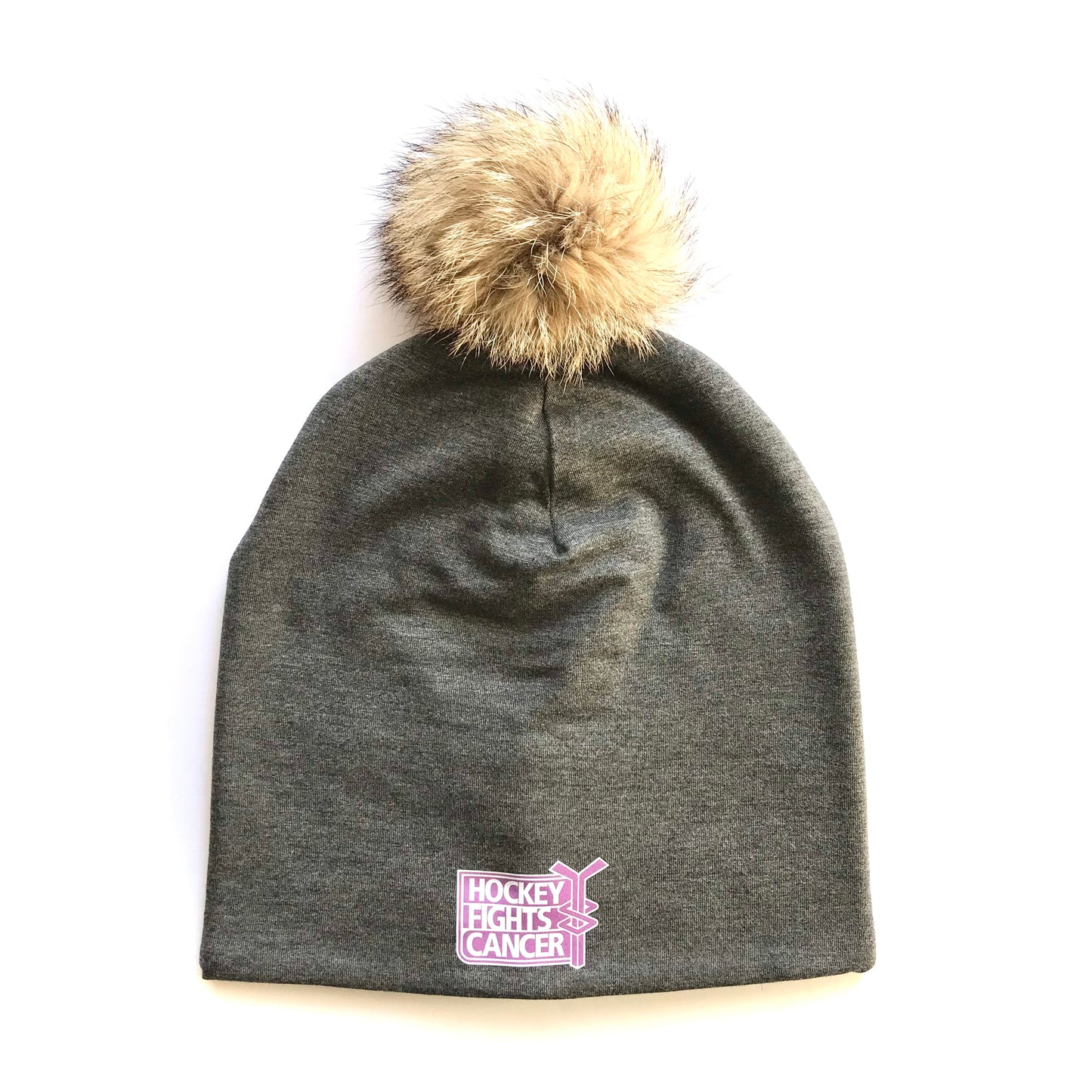 High quality Winter Bamboo Hat + recycled fur pompom - Hockey fights Cancer
