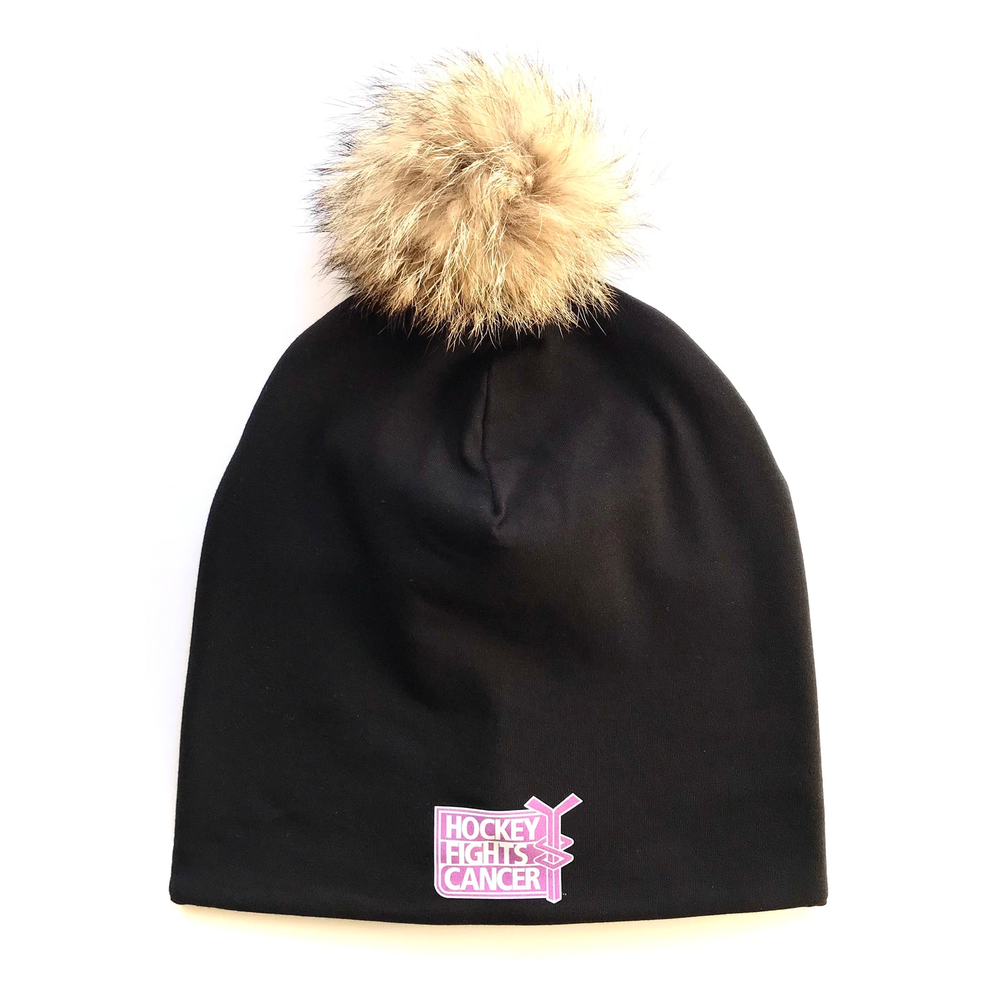 High quality Winter Bamboo Hat + recycled fur pompom - Hockey fights Cancer
