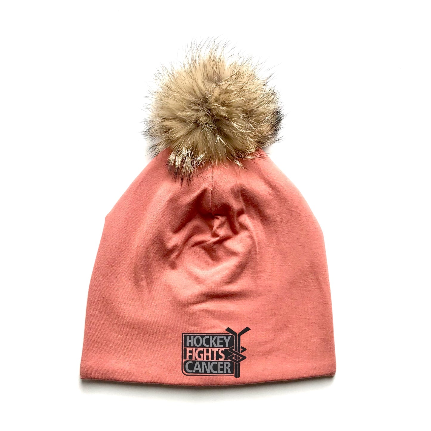 High quality Winter Bamboo Hat + recycled fur pompom - Hockey fights Cancer