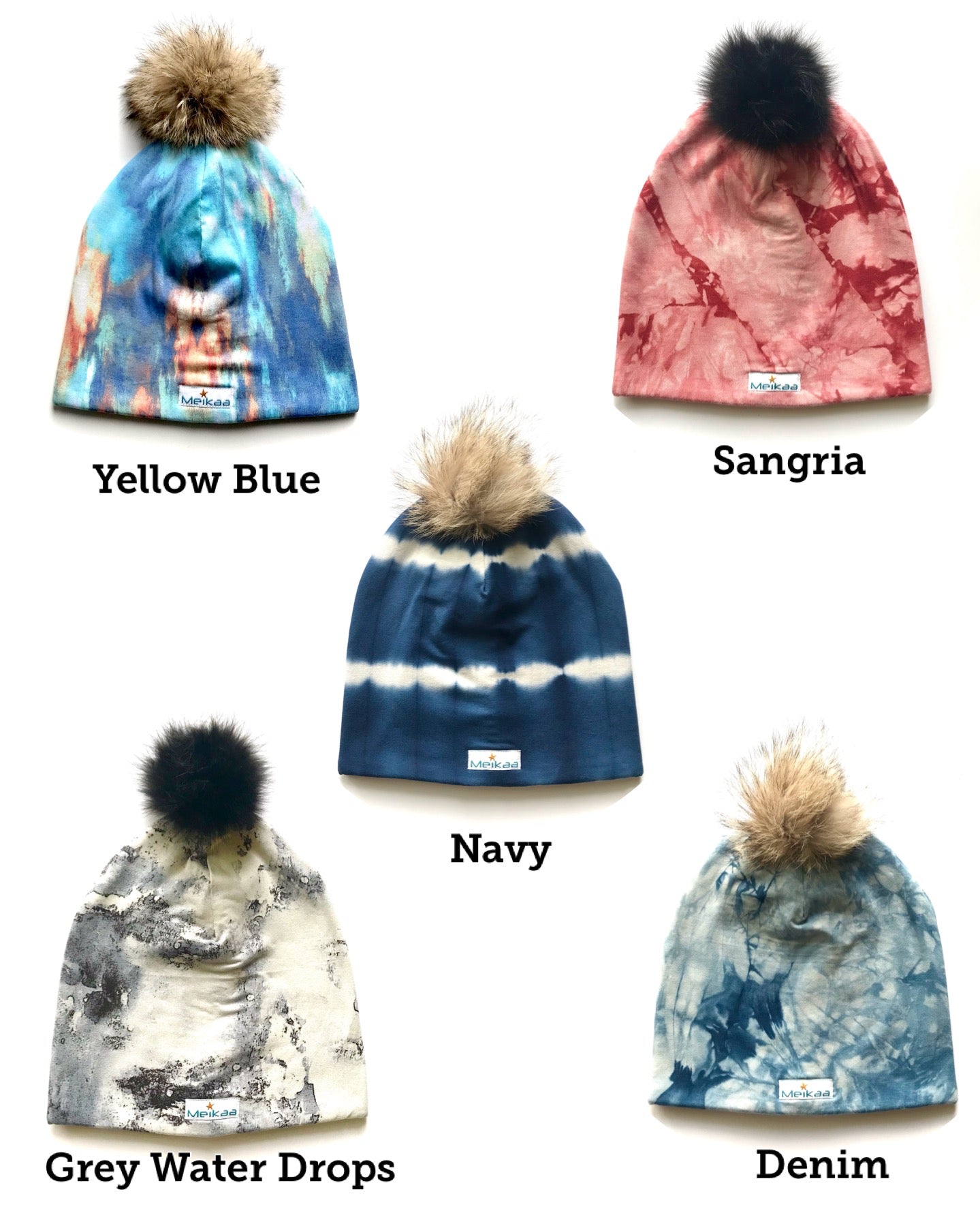 Tie Dye Winter Bamboo Hat + recycled fur pompom