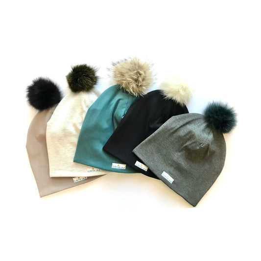 Classic colors Winter Bamboo Hat + recycled fur pompom