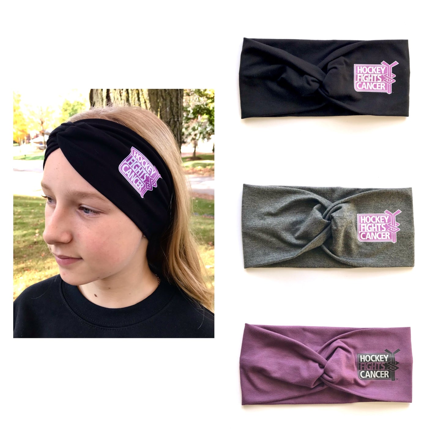 High quality Large Twist bamboo headband Hockey fights Cancer