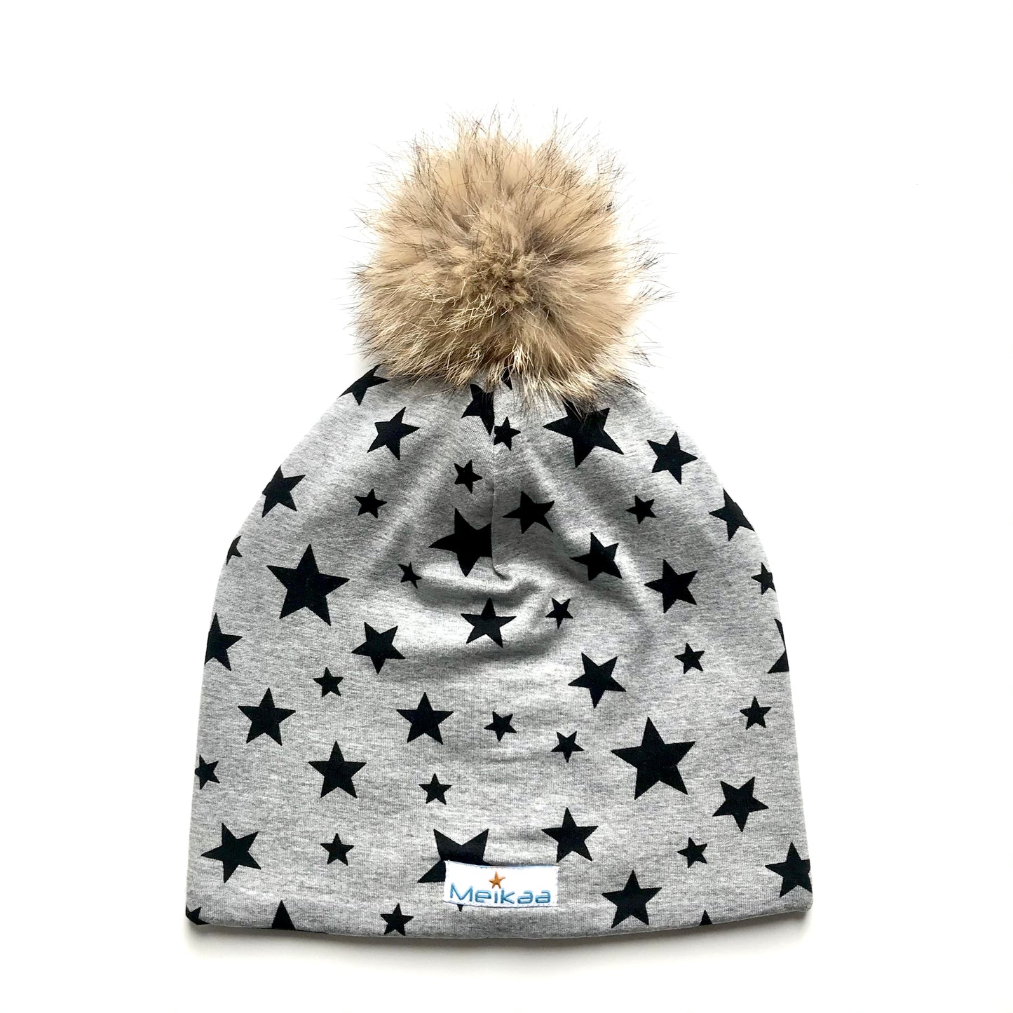 All Grey Pattern Winter Bamboo Hat + recycled fur pompom