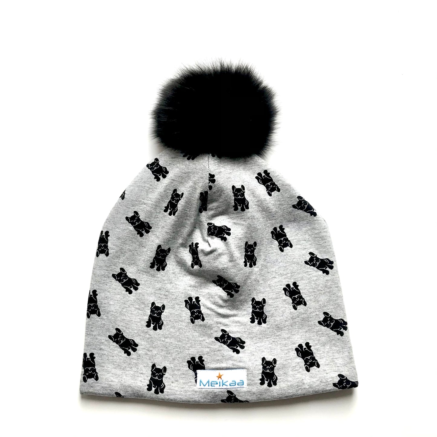 All Grey Pattern Winter Bamboo Hat + recycled fur pompom