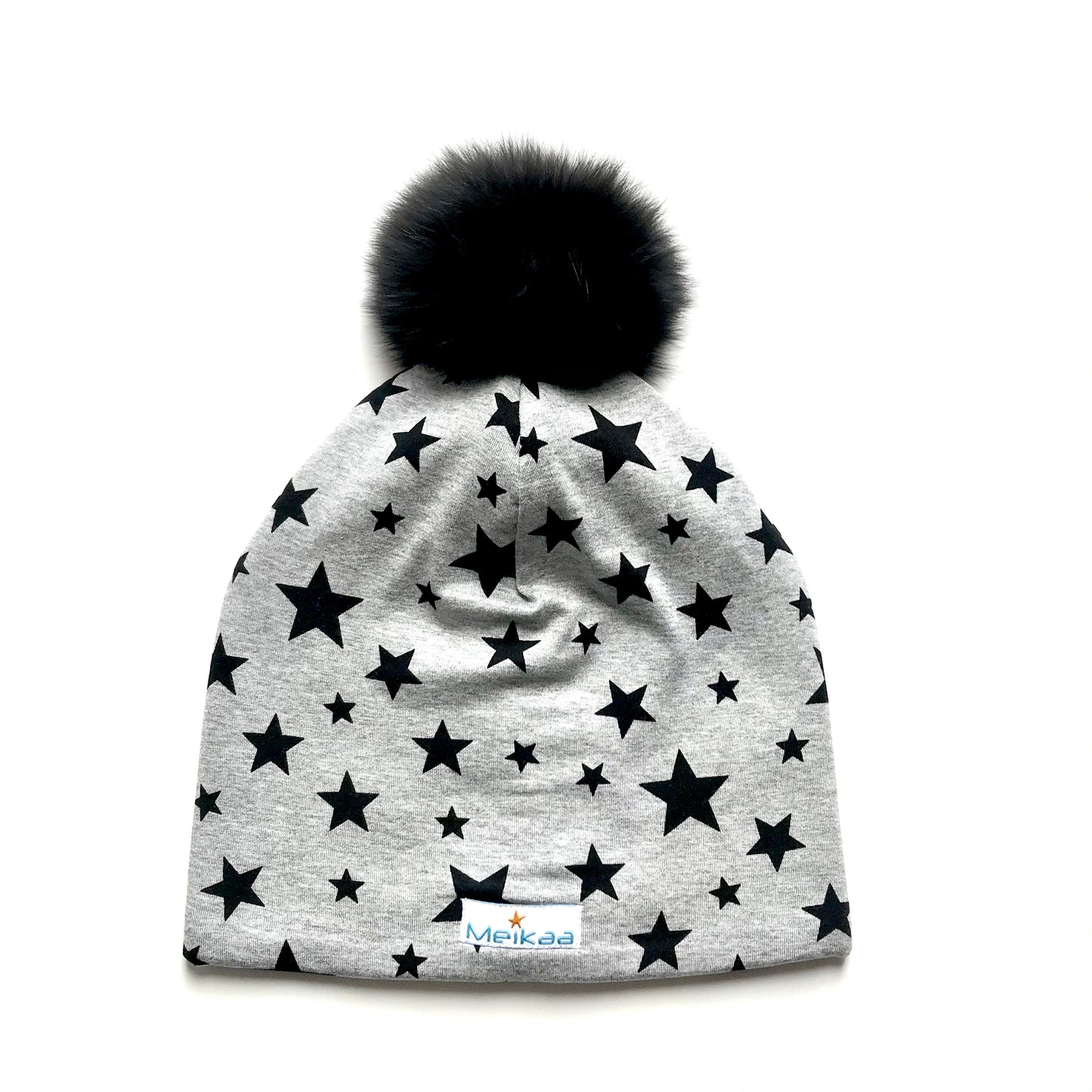All Grey Pattern Winter Bamboo Hat + recycled fur pompom