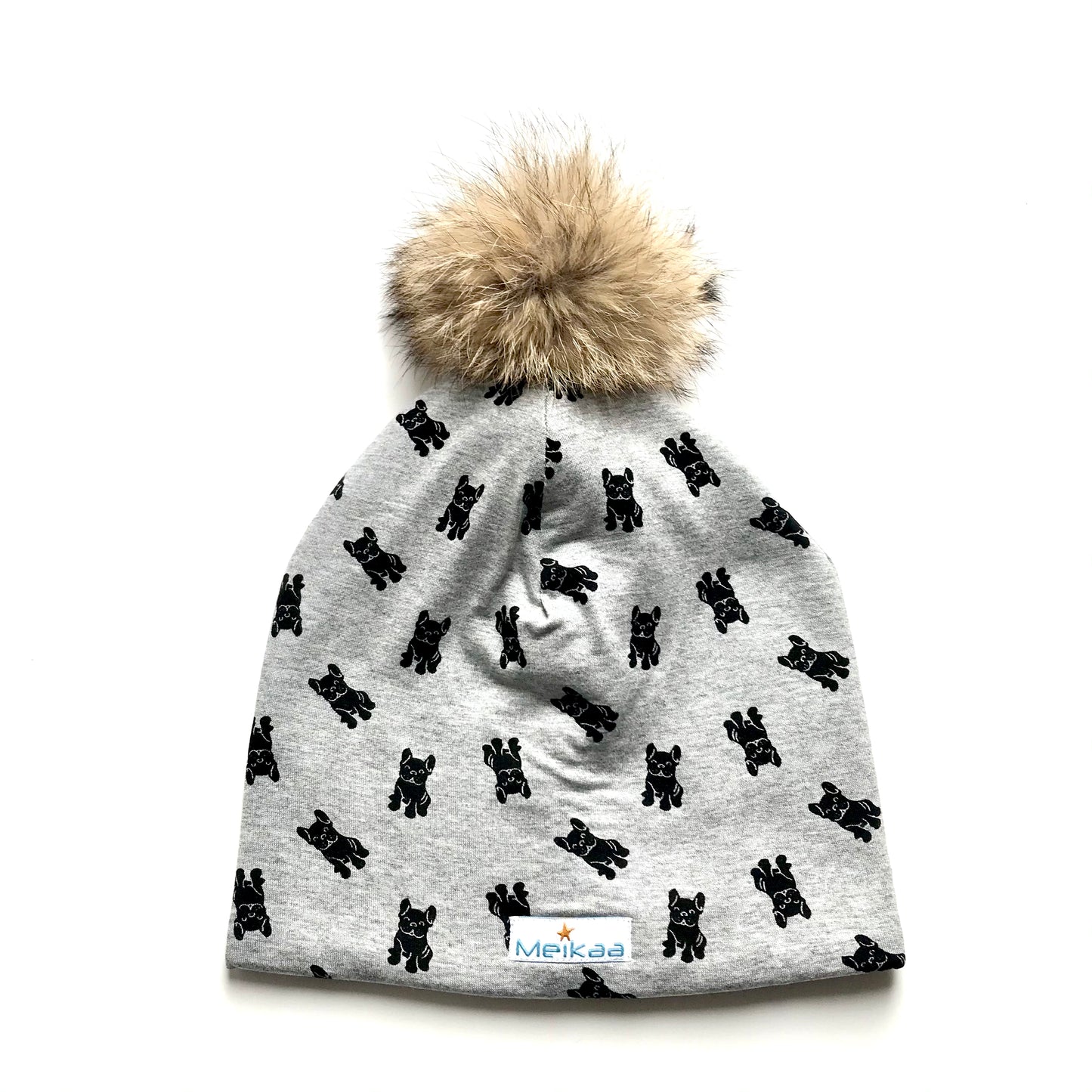 All Grey Pattern Winter Bamboo Hat + recycled fur pompom