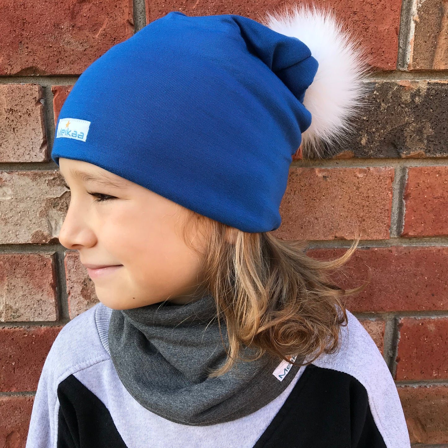 Colorful Winter Bamboo Hat + recycled fur pompom